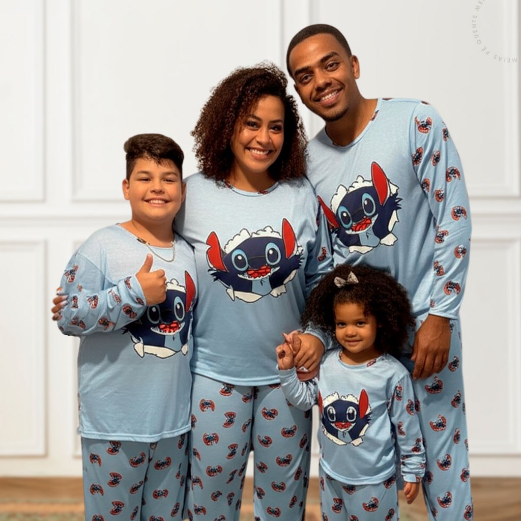 Pijama Stitch Frio Família Estampado Combinando Conforto Premium Divertido Fofo Desenho