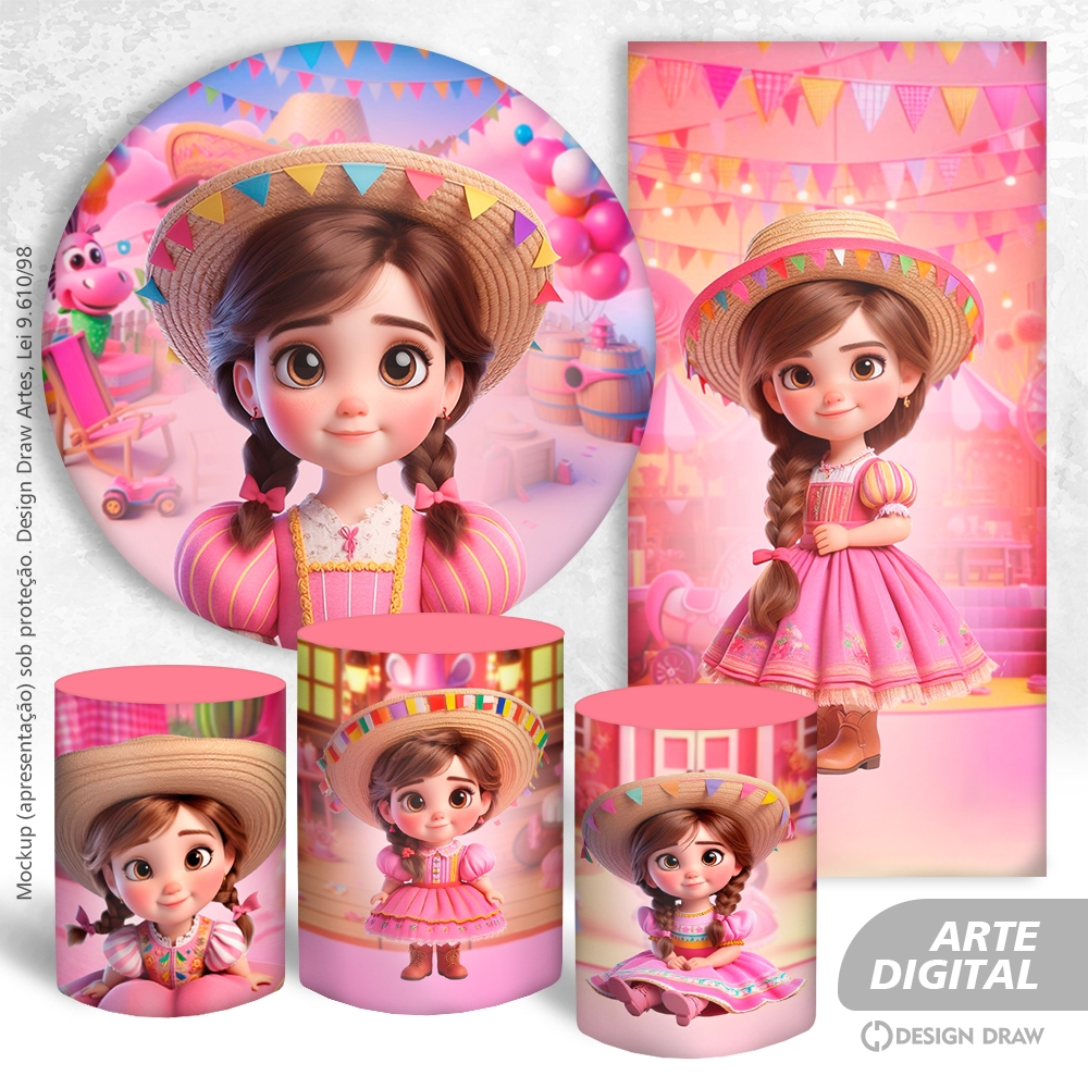 KIT PARA FESTAS, TEMA FESTA JUNINA CUTE, REDONDO + CILINDROS GMP + LATERAL 200X100