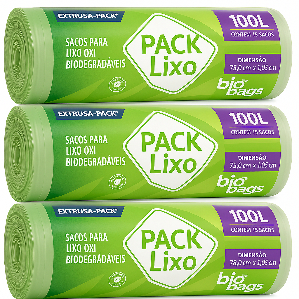 Saco Lixo 100 Litros Biodegradável 3 Pacotes - 45un
