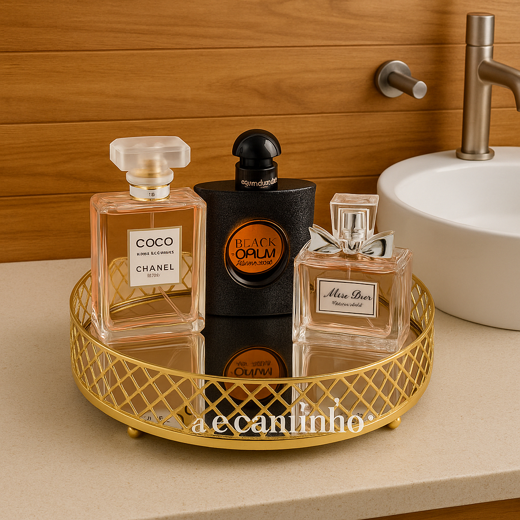 Bandeja Decorativa Espelhada Organizadora Resistente Moderna Espelhado em Metal Multiuso R...