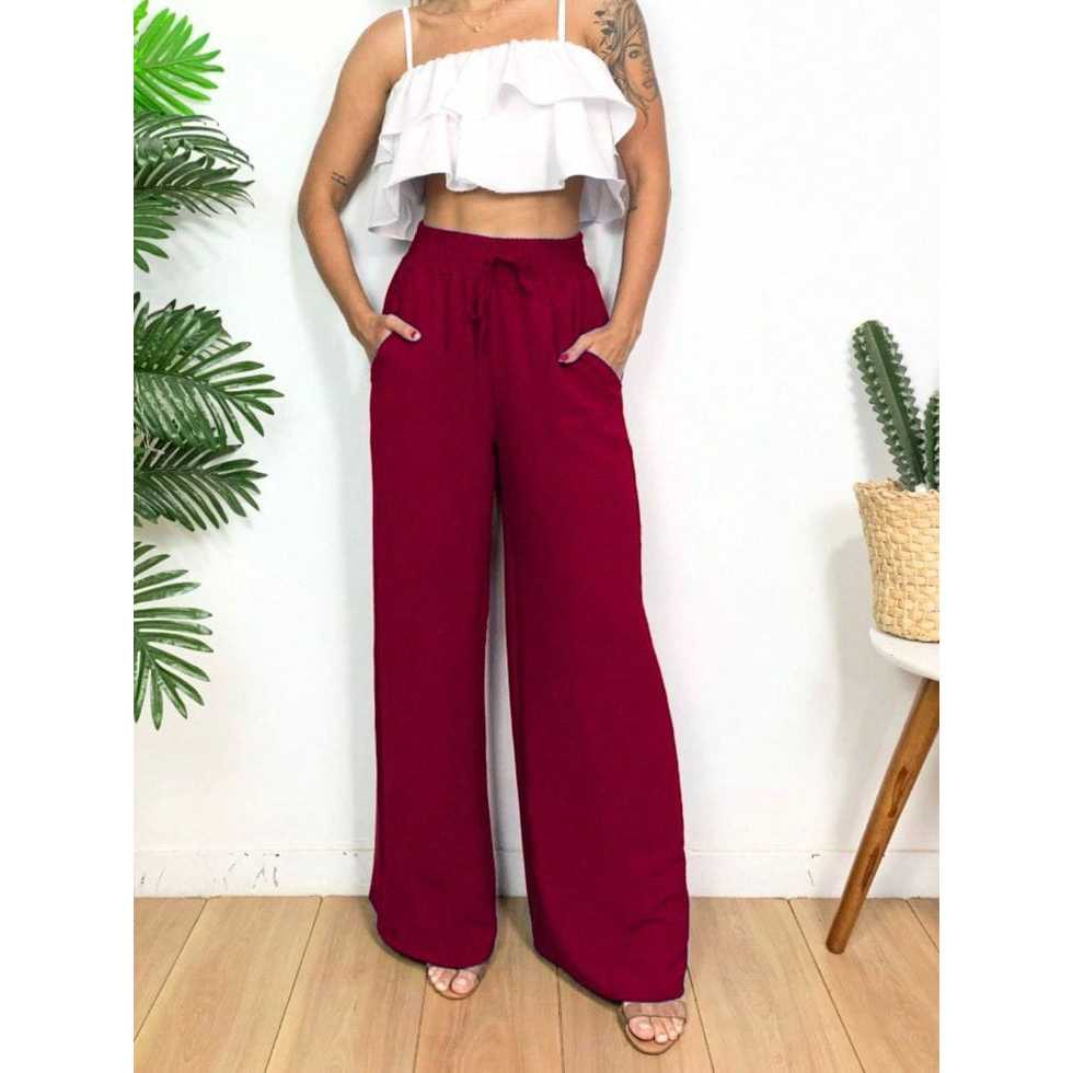 Calça Pantalona Cintura Alta com Bolso Dunas