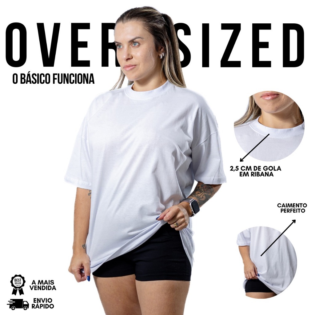 Camisa Camiseta 100% Algodão Oversized de Mulher Gola Alta Algodão 30.1 Streetwear Alta Qualidade em Oferta na Shopee