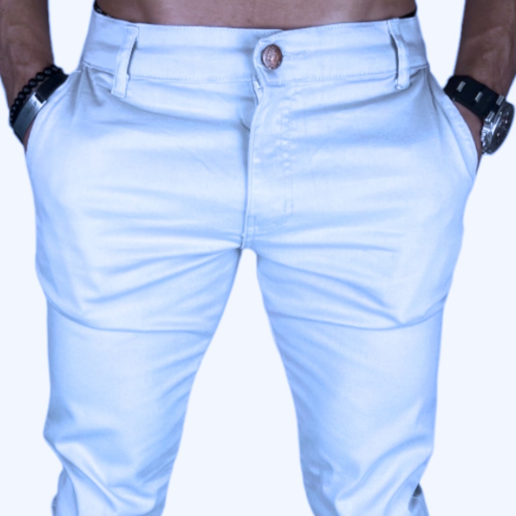 Calça Sarja Chino Masculina Bege Promoção de Fim de Ano
