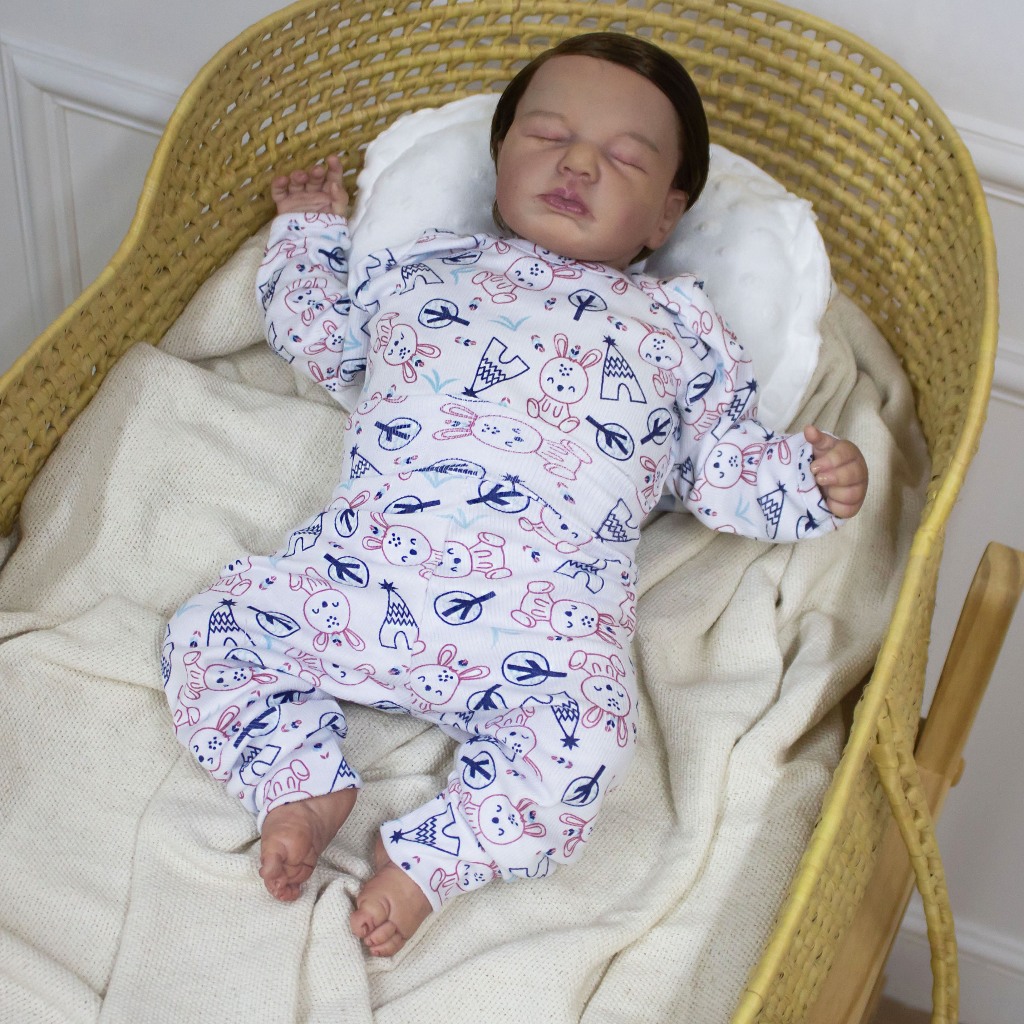Conjunto Para Bebê Reborn Coelhinho Azul RN Roupa Confortável E Leve Body Com Calça Algodão Canelado