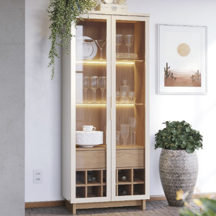 Cristaleira Adega Colibri Guanabara com fita de LED - 2 Portas e 1 Gaveta em Oferta na Shopee