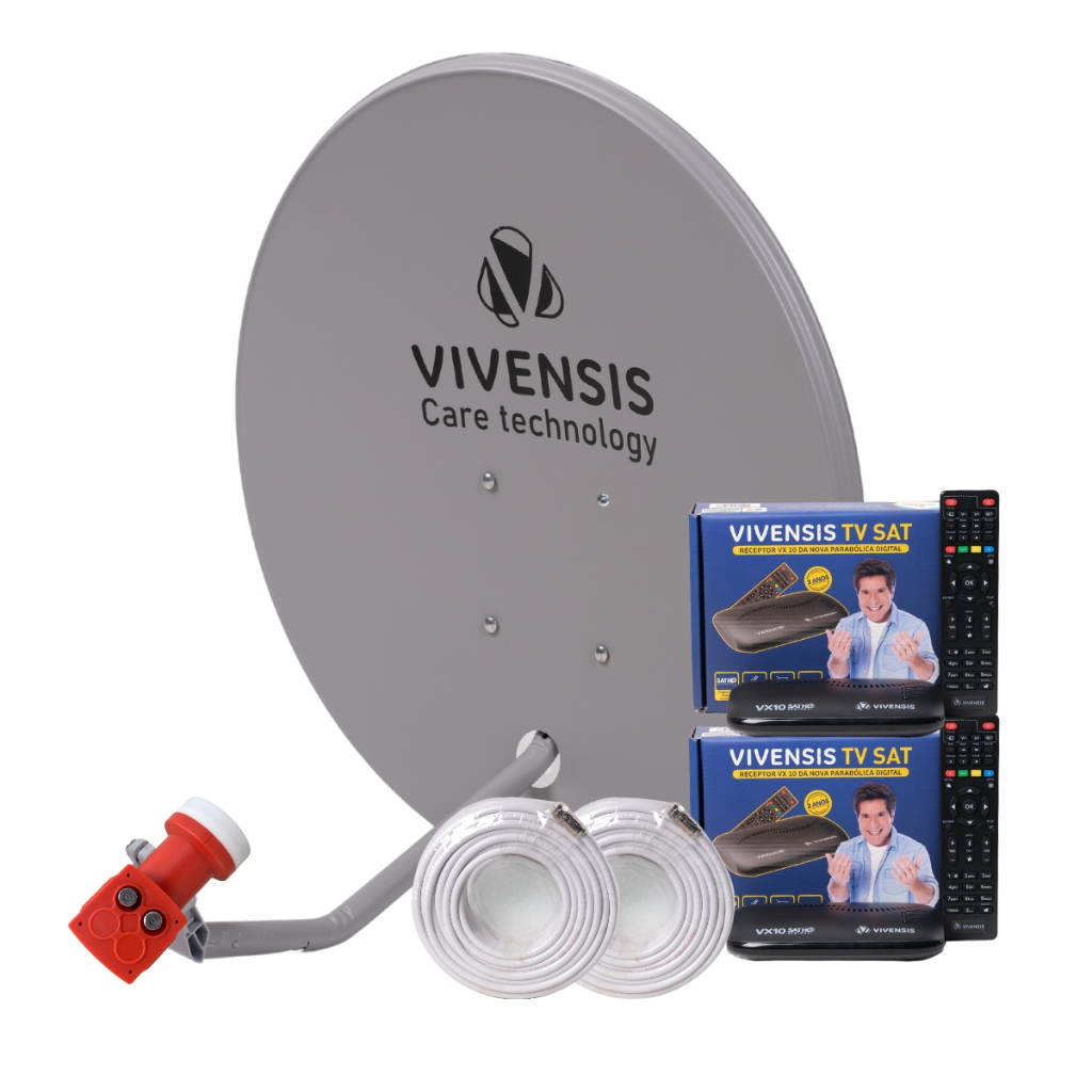 Kit 2 Receptor Digital HD TV Vx10 Sat Conversor  Regional Vivensis + Ku Lnbf  Universal Banda Duplo