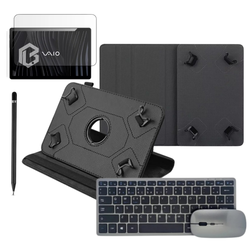 Kit Executivo Capa com Teclado + Mouse + Película + Caneta Para Tablet Vaio