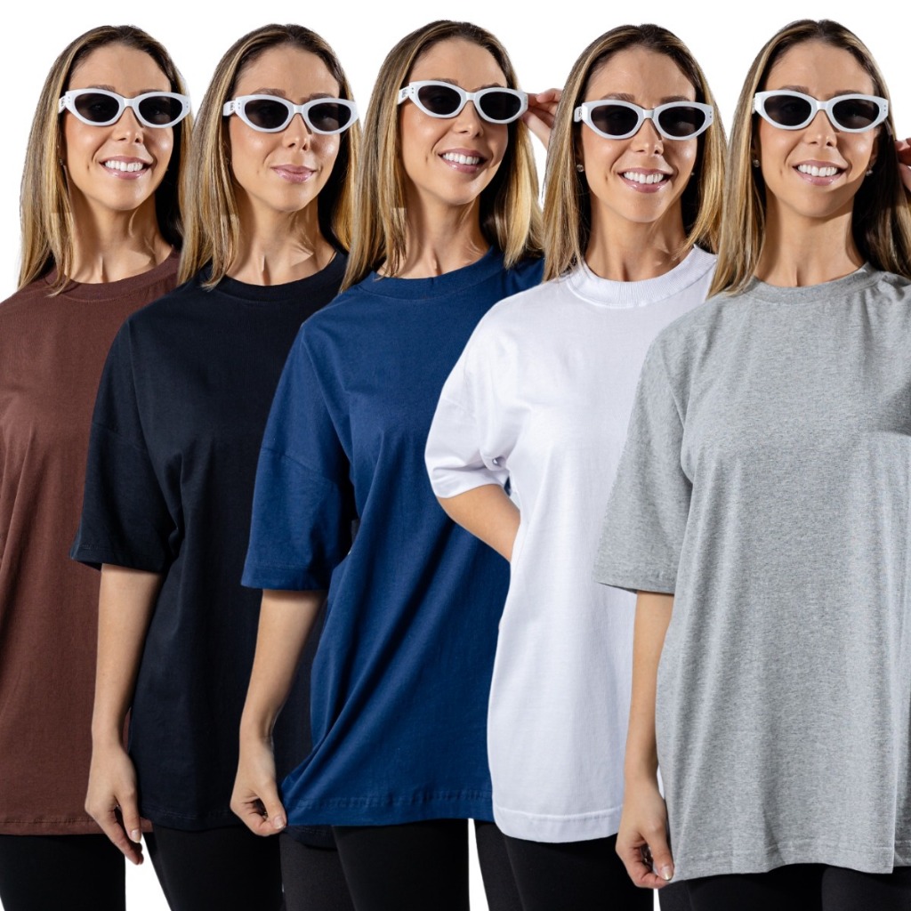 Kit 5 Peças Camiseta Algodão Oversized Basic Streetwear Feminina em Oferta na Shopee