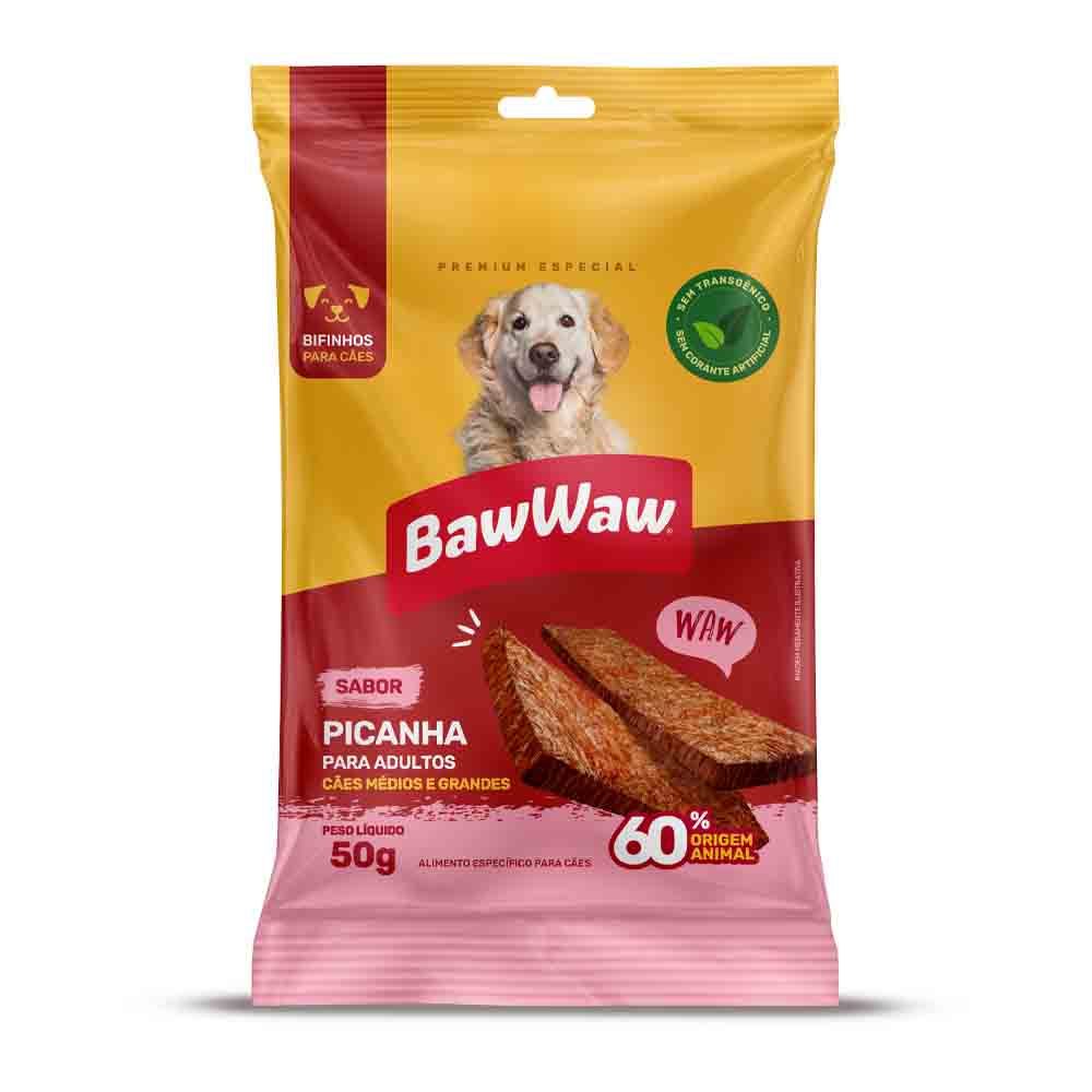 Baw Waw bifinho petisco snack sabor picanha p/ cães adultos médio e grande porte 50g
