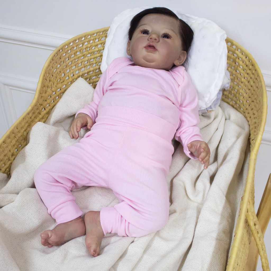 Roupas Para Bebê Reborn Menina RN 2 Peças Body Transpassado E Calça Rosa Canelada Em Algodão Fofinho
