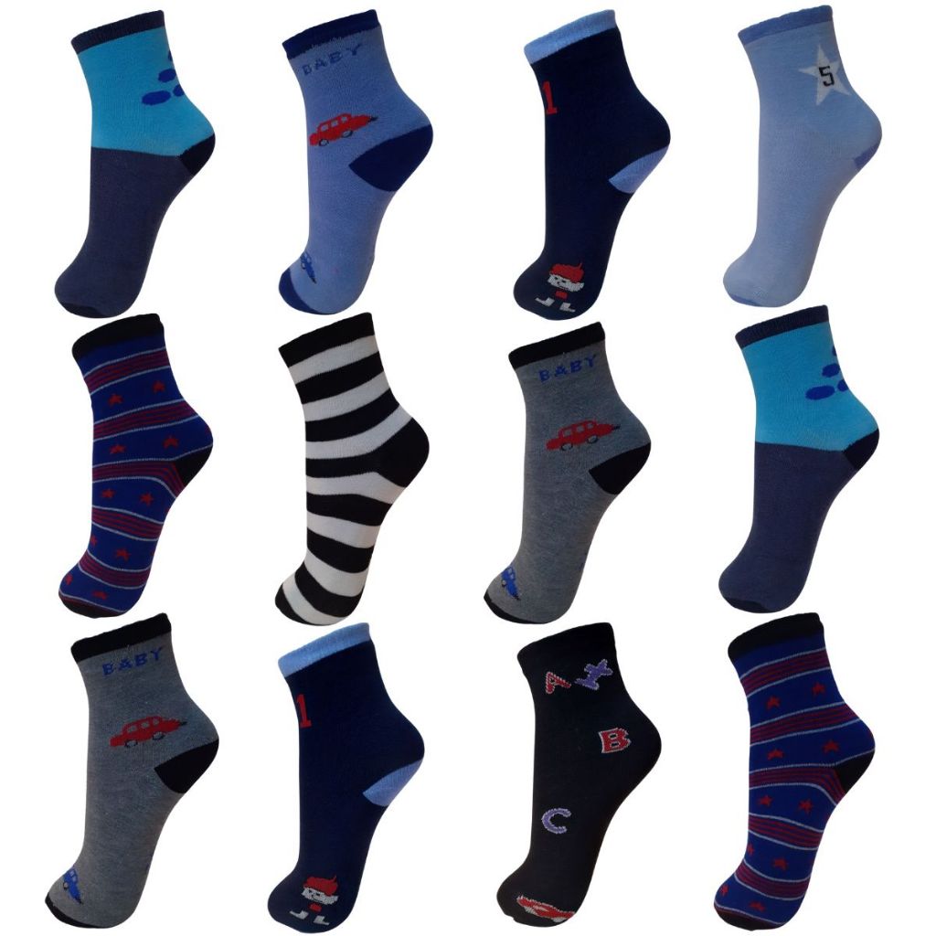 Meias Infantil 12 Pares 9 Pares 6 Pares 3 Pares Estampadinhas Sortidas Menino Cano Médio de Alta Qualidade