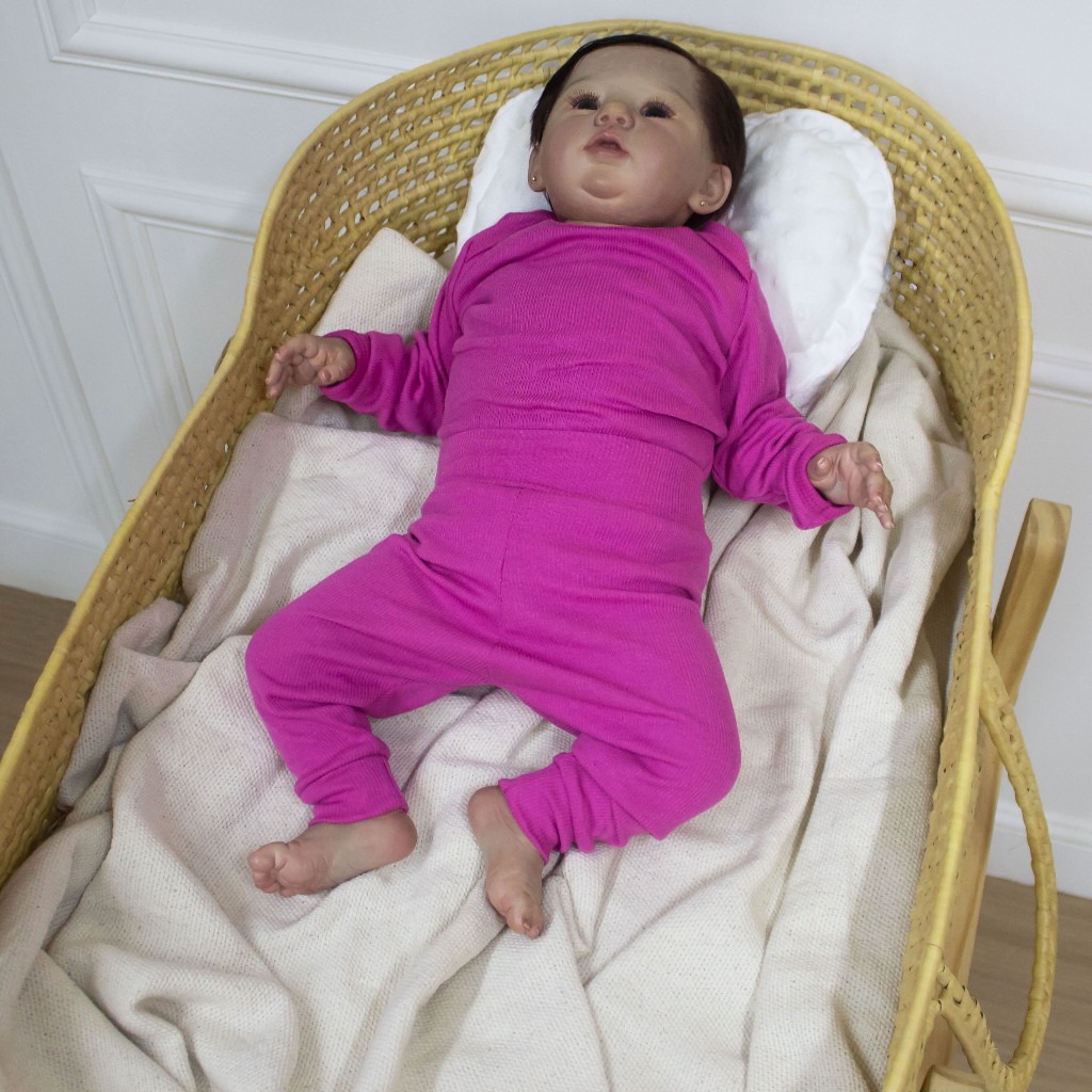 Roupinha De Bebê Reborn Menina Pink RN Roupa 100% Algodão Confortável E Leve Body E Calça Canelada