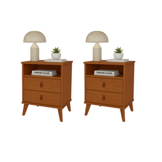 Kit Com 2 Mesas de Cabeceira Para Quarto Roma 2 Gavetas Puxador em Couro Pés Palitos Retrô - Roma- em Oferta na Shopee