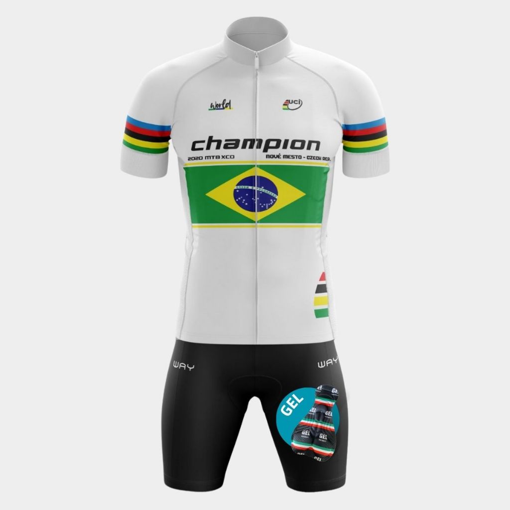 Kit Conjunto Ciclismo Masculino Camisa Roupa Manga Curta Premium Short Bermuda Gel Uv Bike