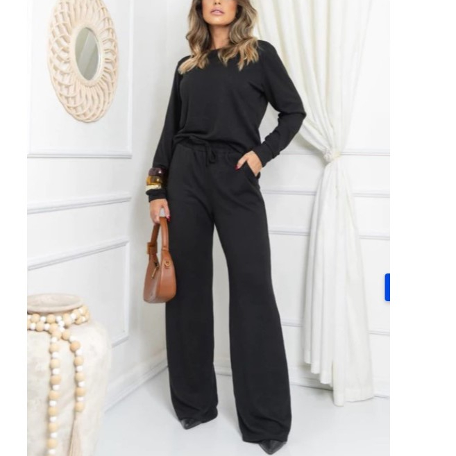 Conjunto de frio luxo feminino Blusa e calça Pantalona frio Com Bolso Elegante  Inverno la...