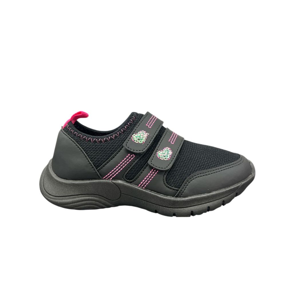Tênis Infantil Feminino com Fechos em Velcro e Detalhes de Coração – Conforto e Delicadeza para o Dia a Dia