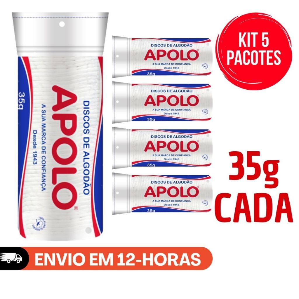 KIT 5 ALGODÃO DISCO 35GR APOLO LIMPEZA FACIAL MAQUIAGEM E SKINCARE em Oferta na Shopee