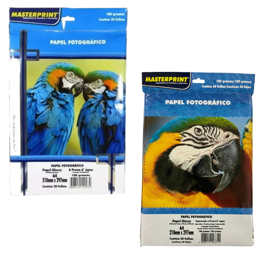 Papel Fotográfico 180g A4  Brilhante Glossy Resistente a Água - Masterprint