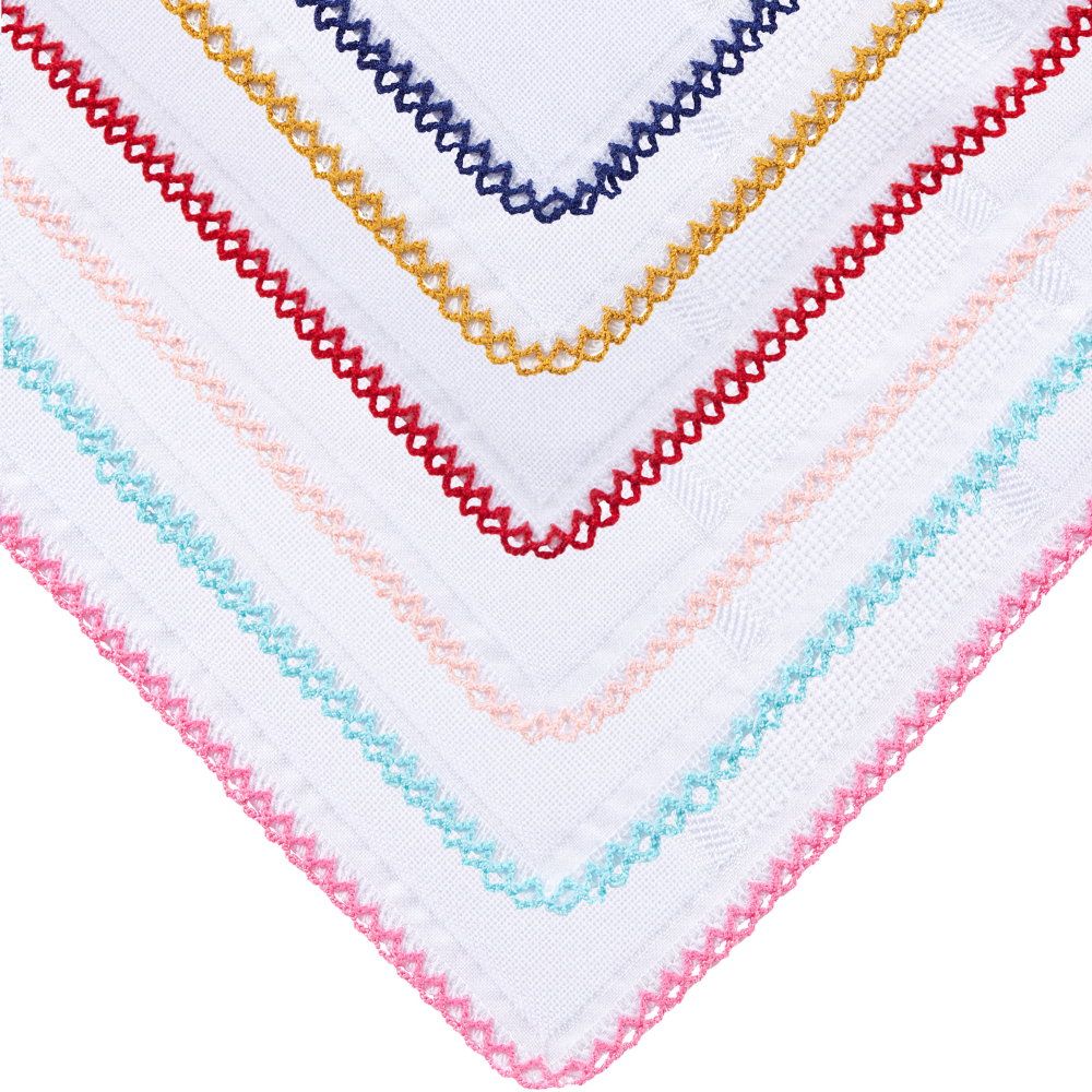 Kit 6 Fraldinhas de Boca Mabber com Crochê Barra para Bordado Ponto Cruz - Cores Sortidas - Enxoval de Bebê em Oferta na Shopee