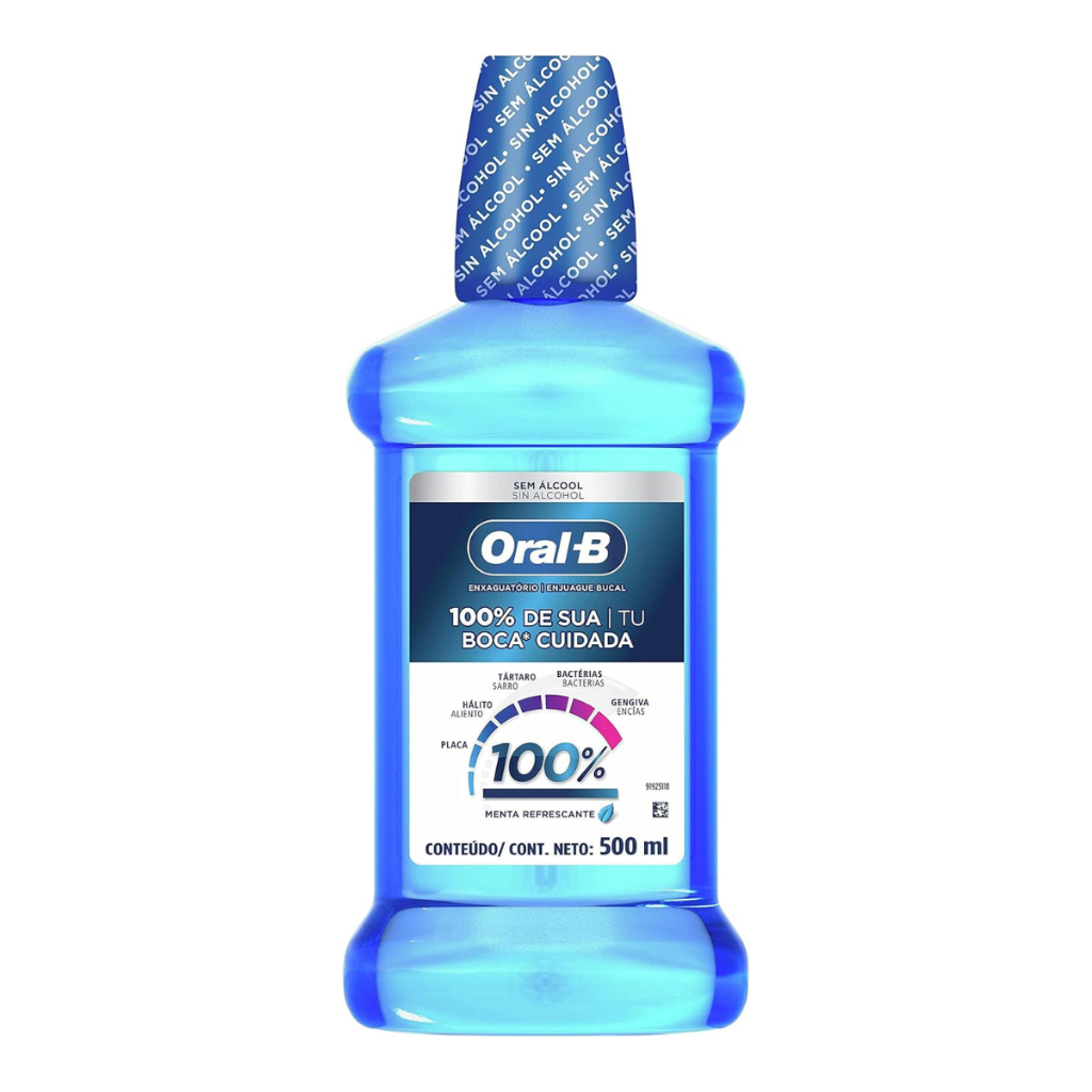 Enxaguante Antisséptico Bucal Oral-B 100% Da Sua Boca Cuidada 500ml em Oferta na Shopee