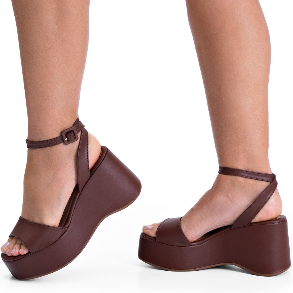 Sandália Feminina Lumiss Anabela Plataforma Salto Alto Confortável Marrom