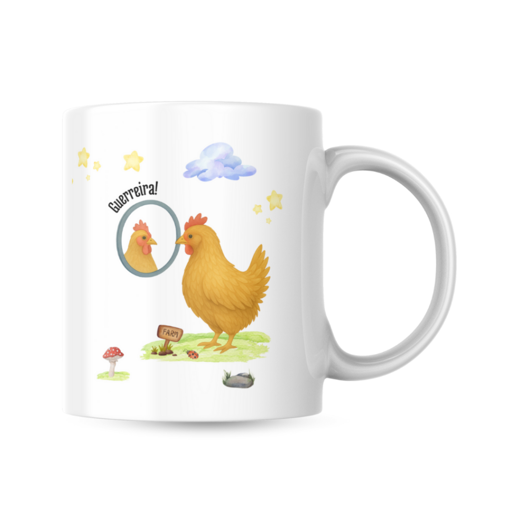 Caneca Xicara Porcelana 325ml Guerreira Galinhas Memes Personalizada Presente