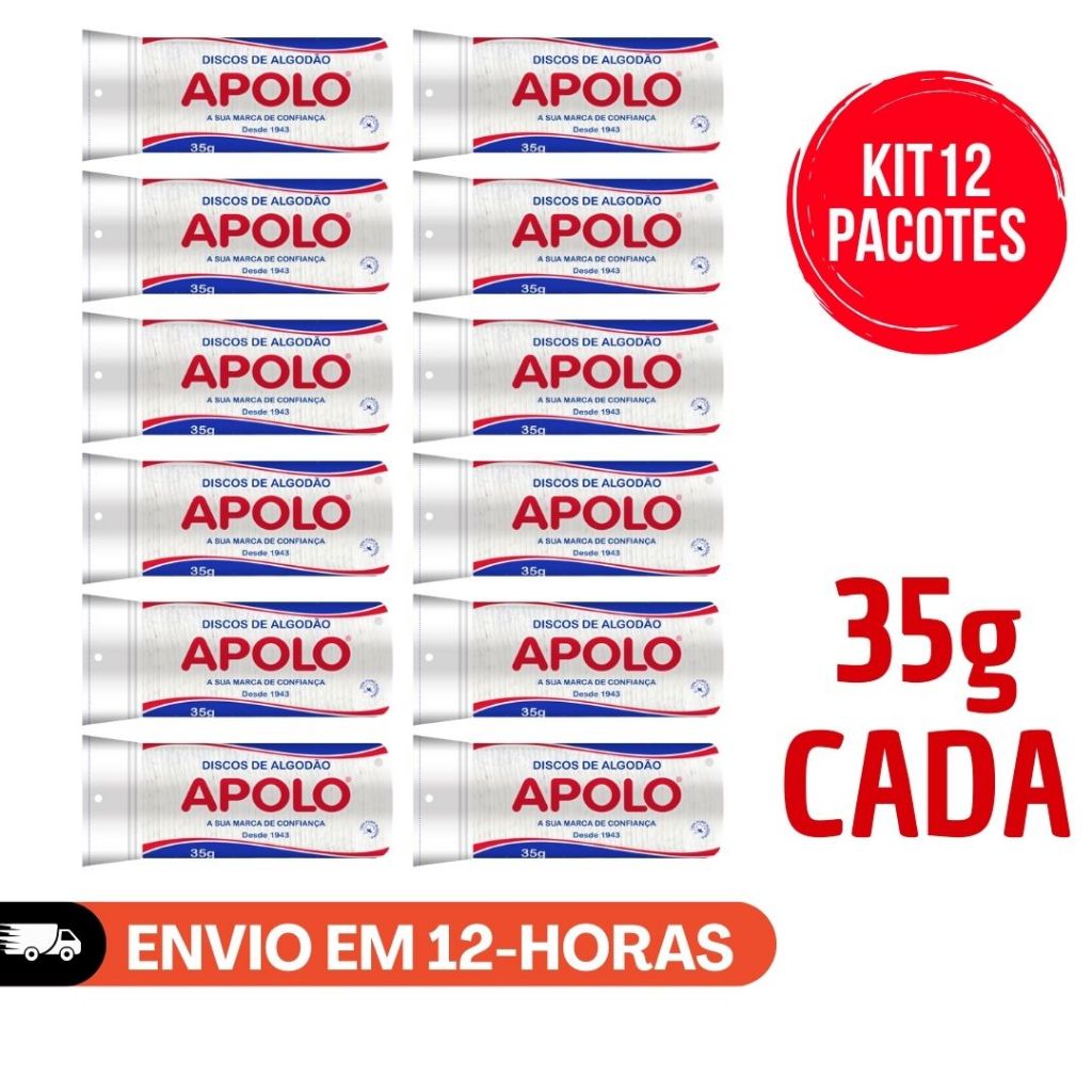 KIT 12 ALGODÃO DISCO 35GR APOLO LIMPEZA FACIAL MAQUIAGEM E SKINCARE