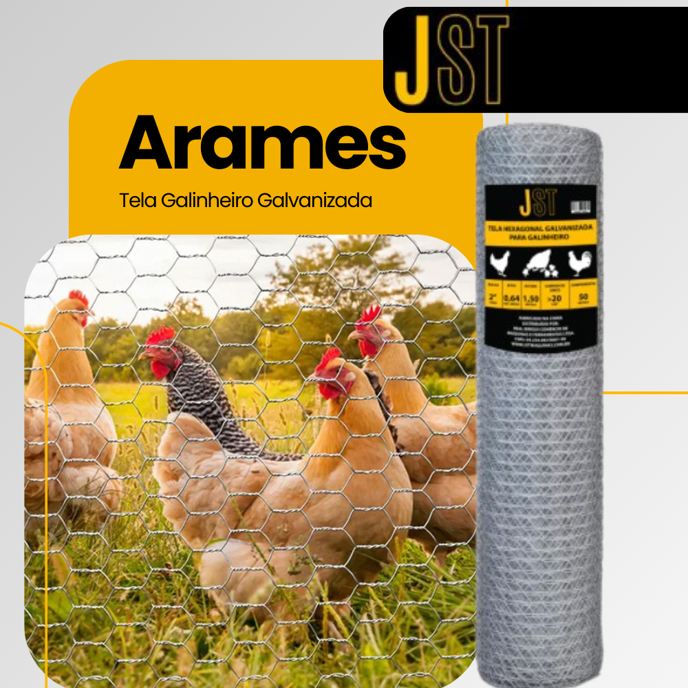 Tela Galinheiro Galvanizada JST 1,50x50m Fio 23 Malha 2 Pol para Cercamento Rural, Horta em Oferta na Shopee
