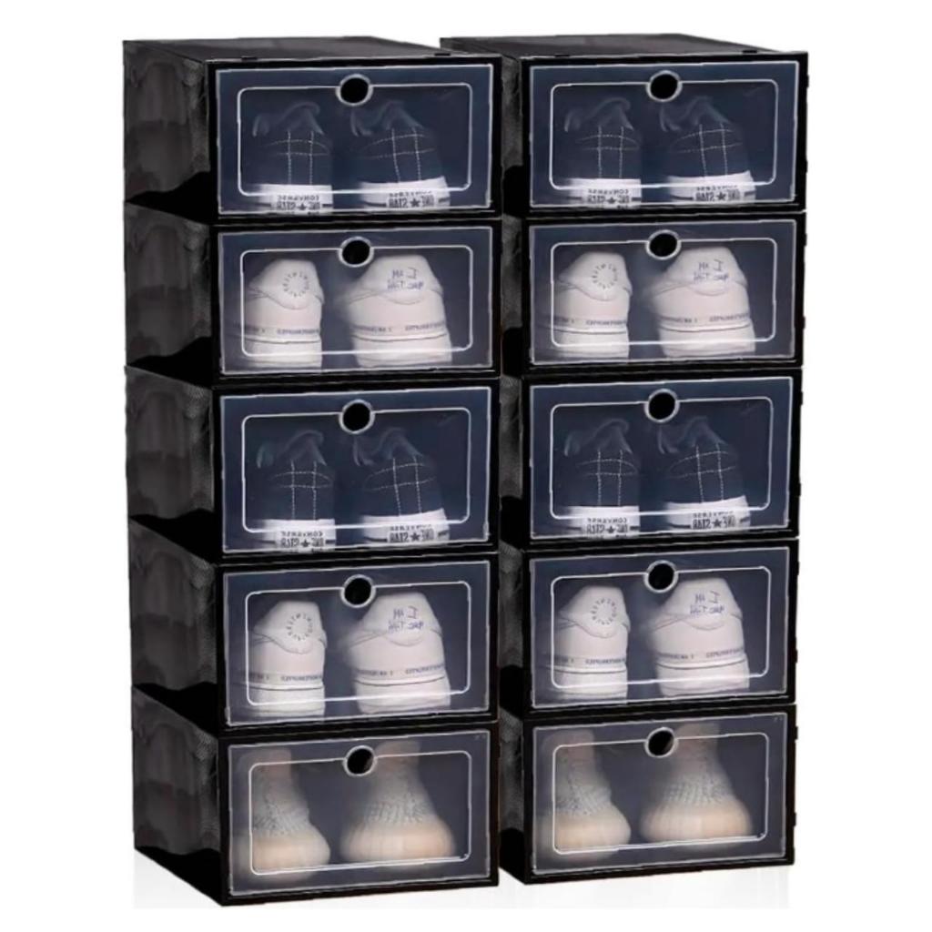 Kits de Caixas Organizadoras Para Sapatos Tênis Empilhável Tampa Flip