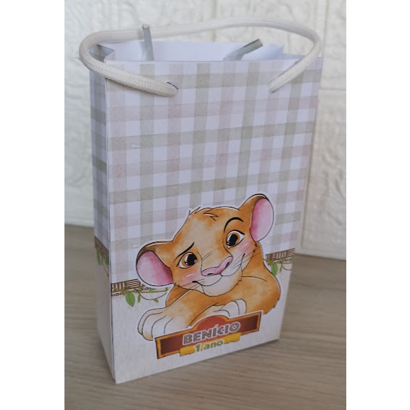 Sacolinha Surpresa Rei Leão Aquarela - Personalizado - Lembrancinha - Festa Infantil / PEGUE E MONTE - COM ALÇA