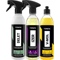 KIT DESCONTAMINANTE FERROSO IZER SHAMPOO XAMPO V-MOL DELET RESTAURADOR DE PNEUS E BORRACHAS VONIXX