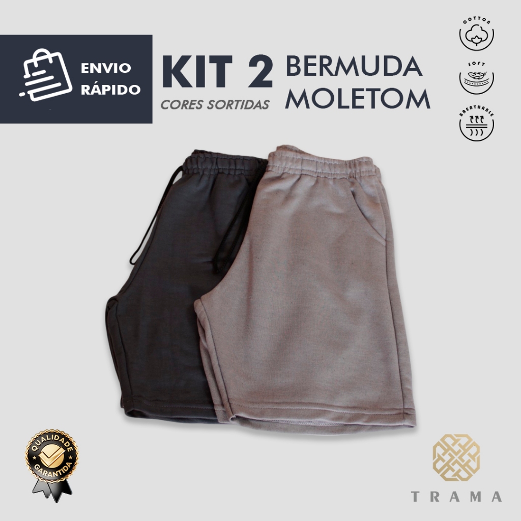 Kit Bermuda Shorts Moletom 2 un Masculino Academia Treino Verão 2 Bolso Confortável praia esportiva
