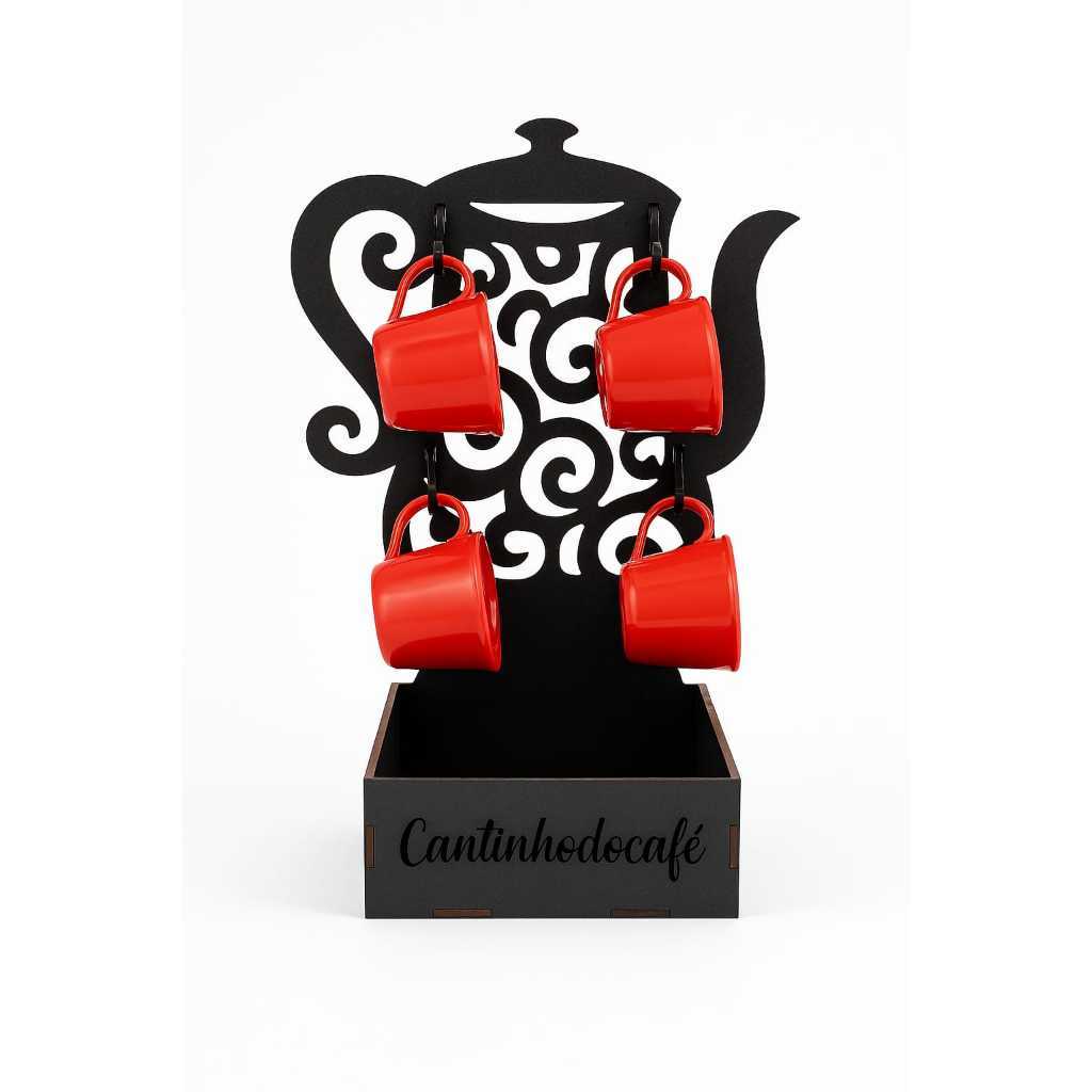 Suporte Bule + 4 Xícaras Cantinho do Café Chá Escolha a Cor Porta Xícaras Cozinha Organizador Bandeja em Oferta na Shopee