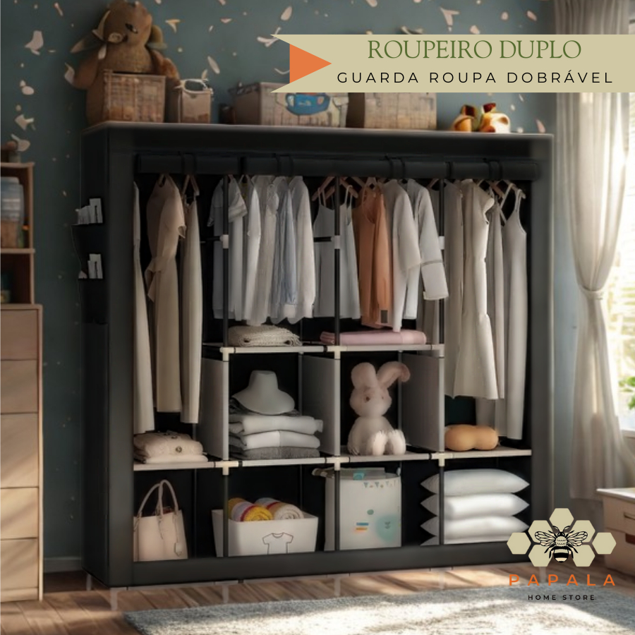 Guarda Roupa Dobrável Organizador De Roupas Portátil Multiuso Organizador com Ziper e Divisórias