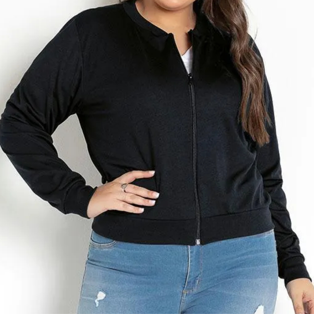 Jaqueta Blusa de Frio Corta Vento Suplex Com Ziper Cor Preta Plus size em Oferta na Shopee