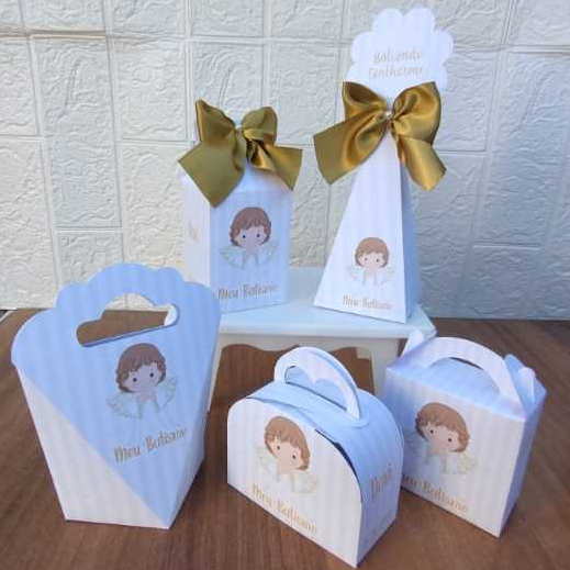 PEGUE E MONTE - Kit Festa PersonalizadoS BATISMO/BATIZADO MENINO Lembrancinhas Caixinhas para Aniversário