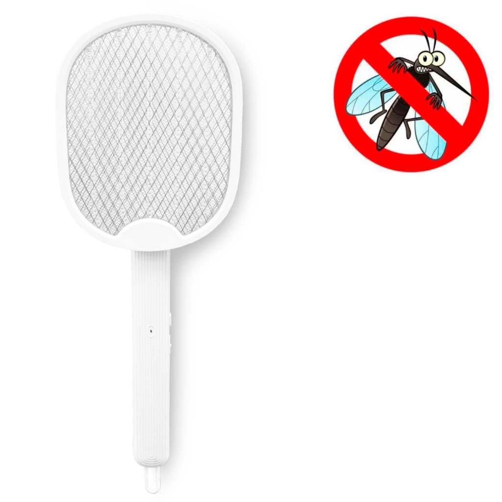 Raquete Mata Mosquito Elétrica Dobrável Recarregável USB Com Luz Negra Mosquiteiro