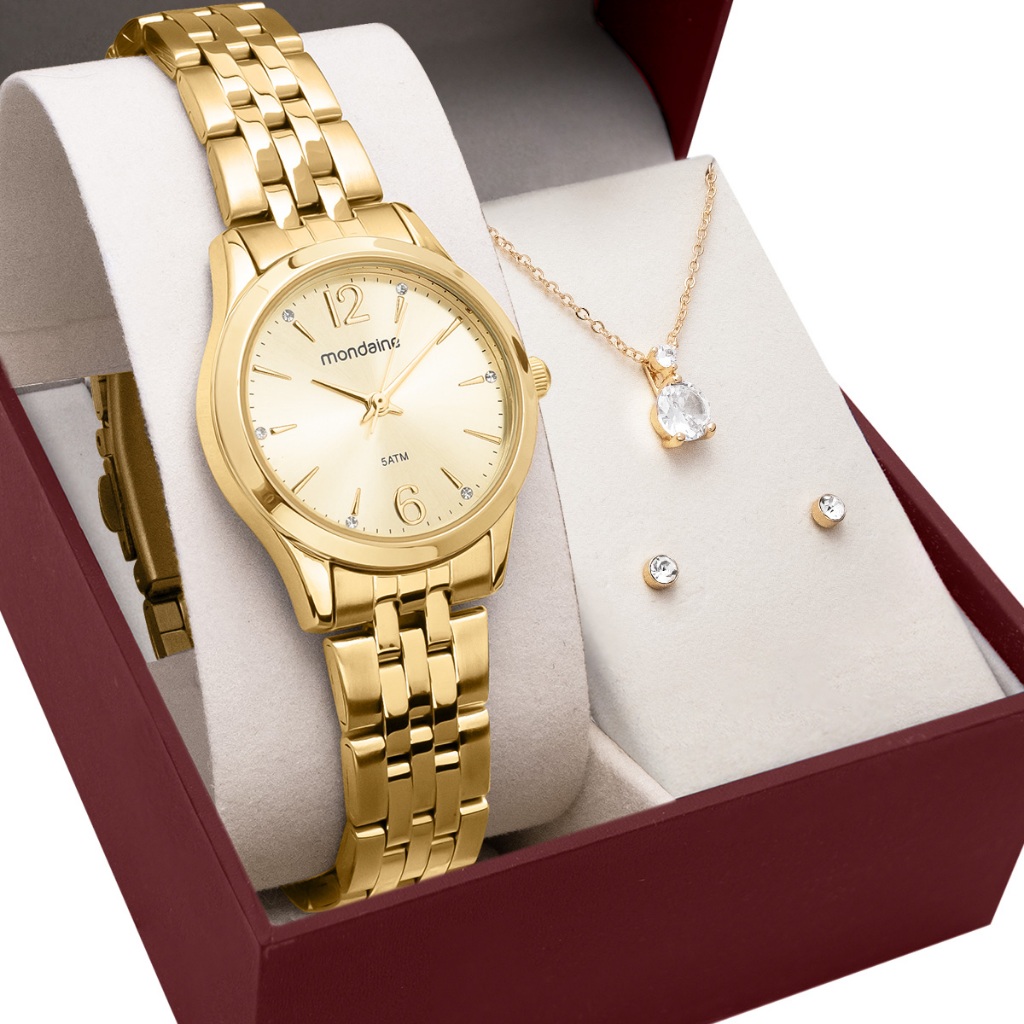 Kit Relógio Mondaine Feminino com Colar e Brincos 32606LPMKDE1K1