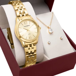 Kit Relógio Mondaine Feminino com Colar e Brincos 32606LPMKDE1K1