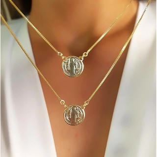 Escapulário São Bento Medalhinha Redonda/ Delicado Folheado Ouro 18k ou Prata 925 Religioso Premium Feminino Masculino
