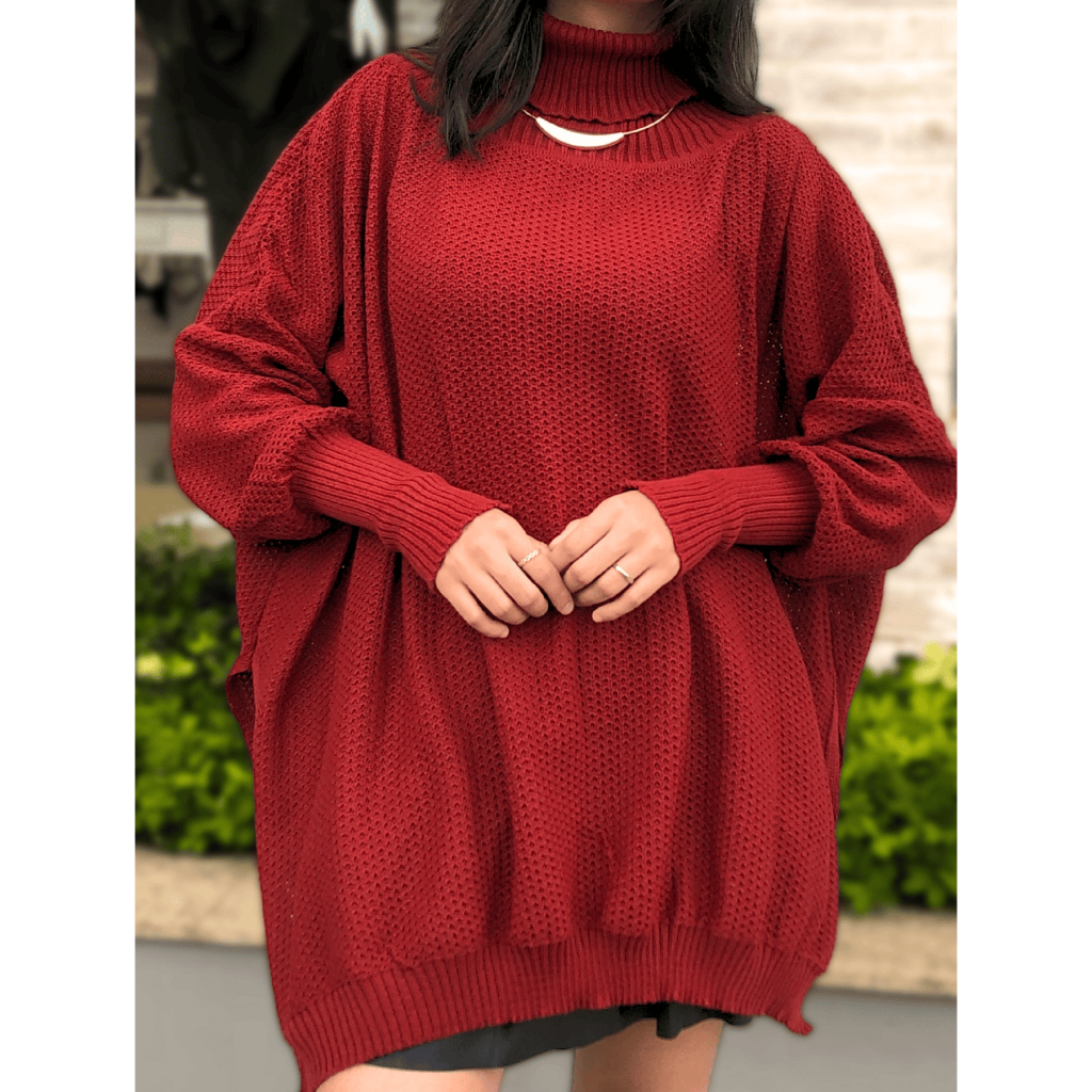 Poncho trico gola alta manga longa texturizada - blusa de frio feminina cacharrel inverno