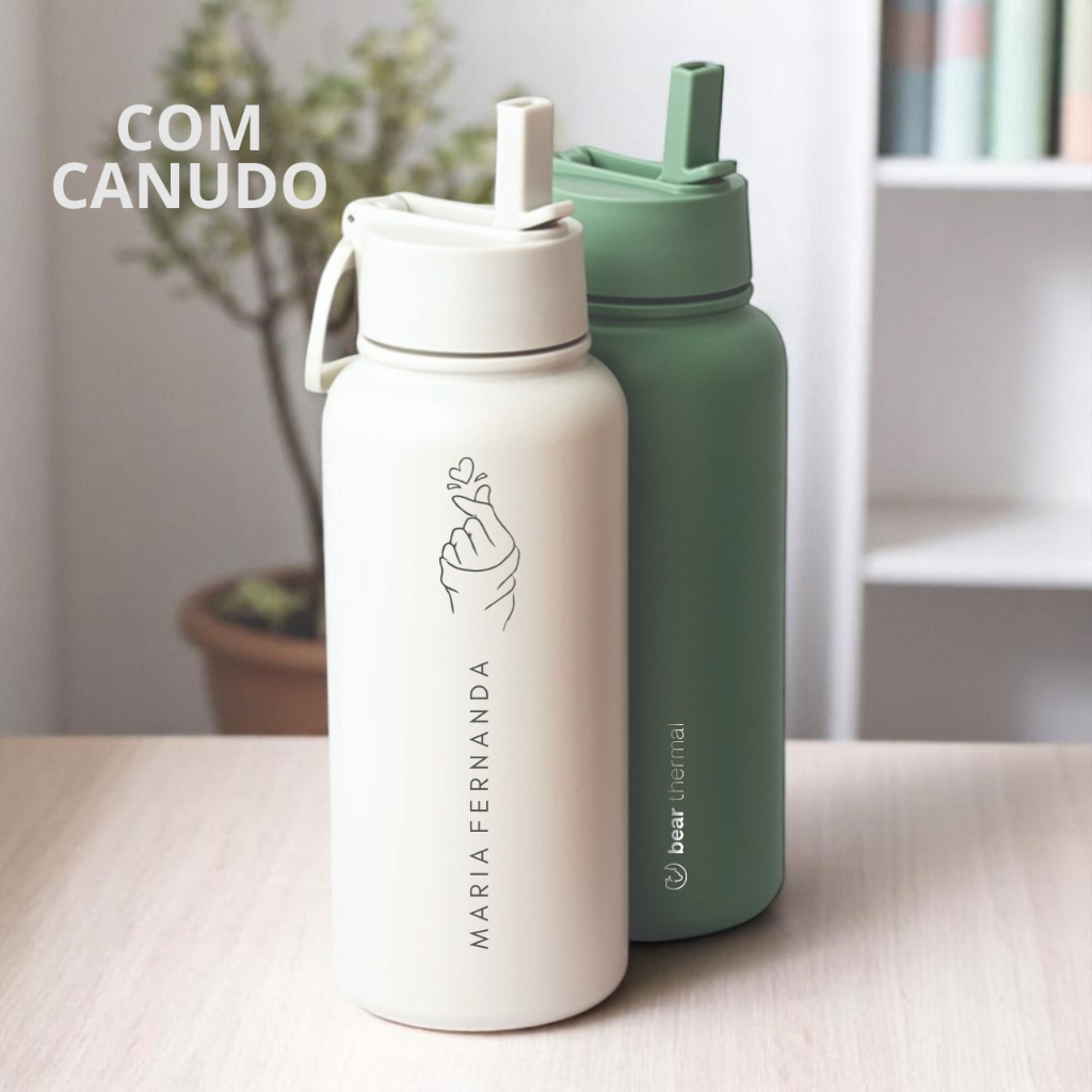 Garrafa Térmica 900ml Bear Thermal Hera Inox com Canudo e Alça – Personalizada a Laser