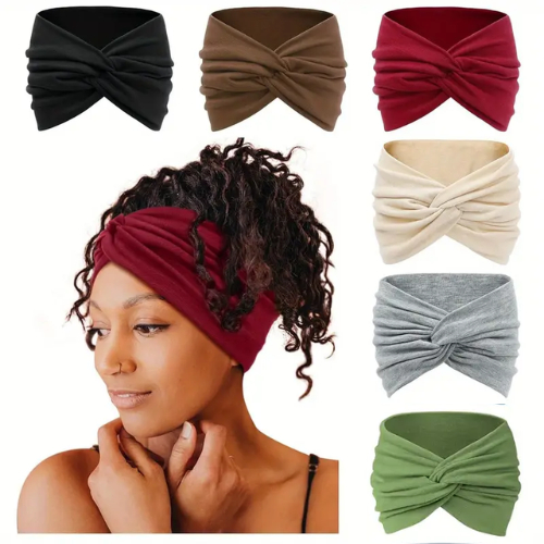 6 pcs faixa de cabeça larga - Turbante com Nó para yoga, Corrida e Esportes