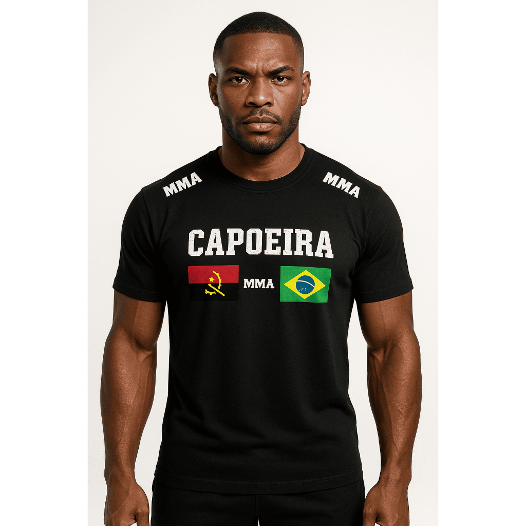 Camisa de Capoeira Masculina Dry Fit Treino Estilo Africana Black MMA Muay Thai Jiu Jitsu Academia
