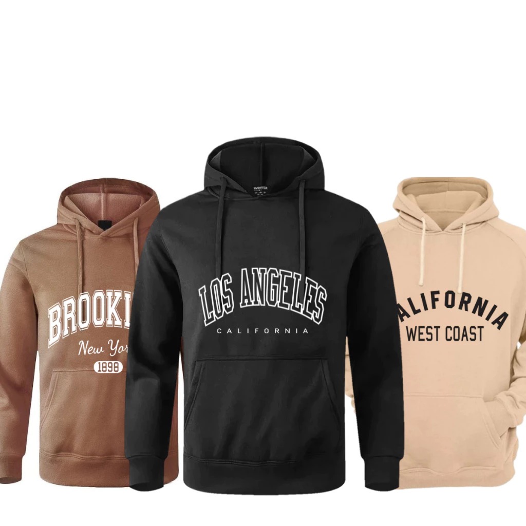 Kit 3 Moletom Canguru Unissex Estampado Blusa de Frio Masculina Tendencia Promoção