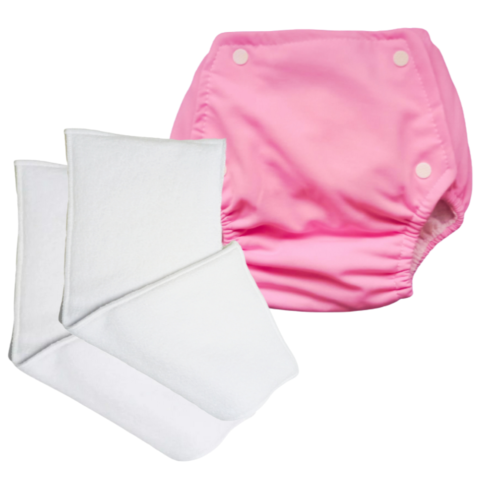 Kit 01 Calça Enxuta Fralda Ecológica Reutilizável Lisa + 2 Forro Absorvente 3 Camadas Moletom Reutilizável