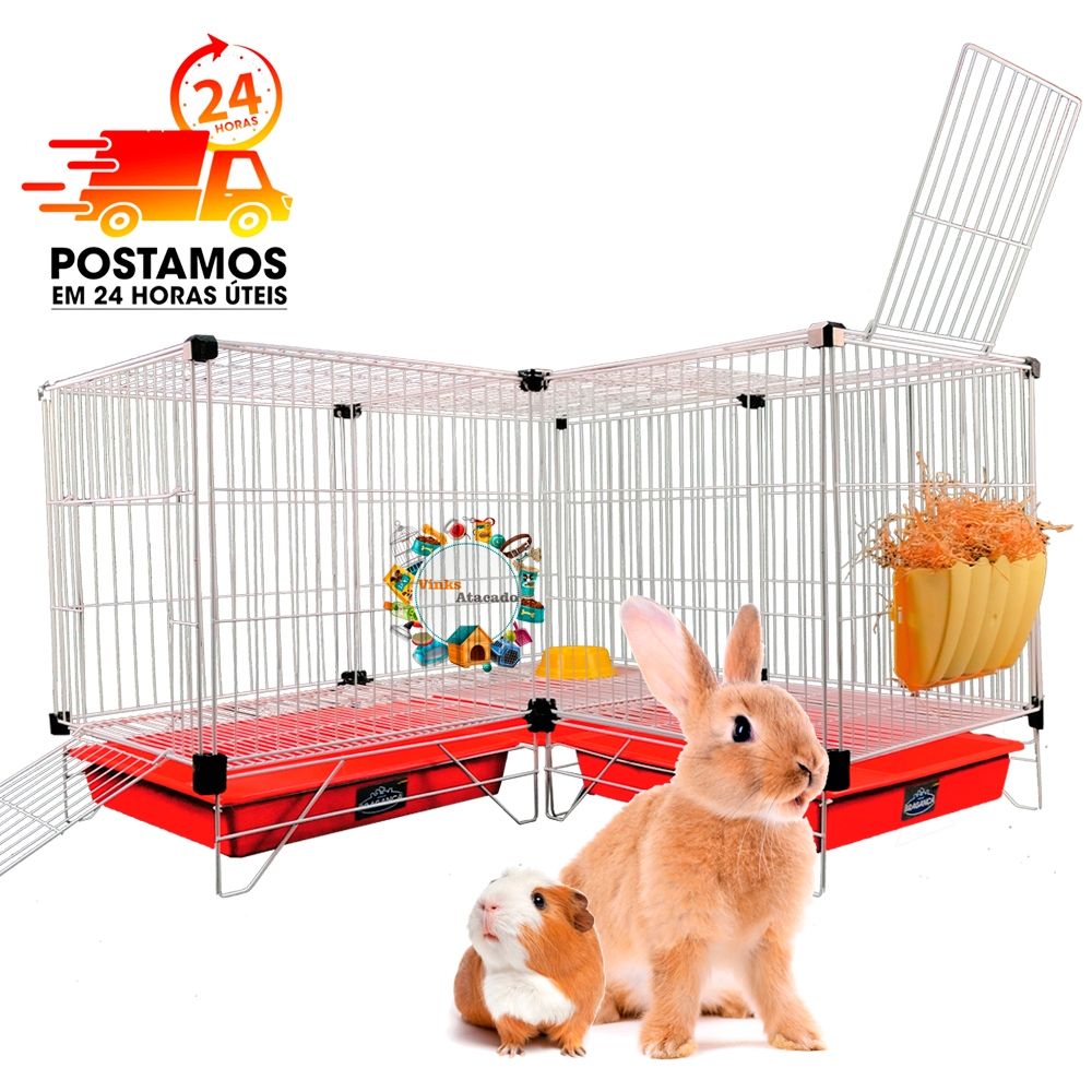 Gaiola Viveiro Grande Para Coelho Chichila Porquinho da India Roedores TELA CLICK 14 pçs Bragança