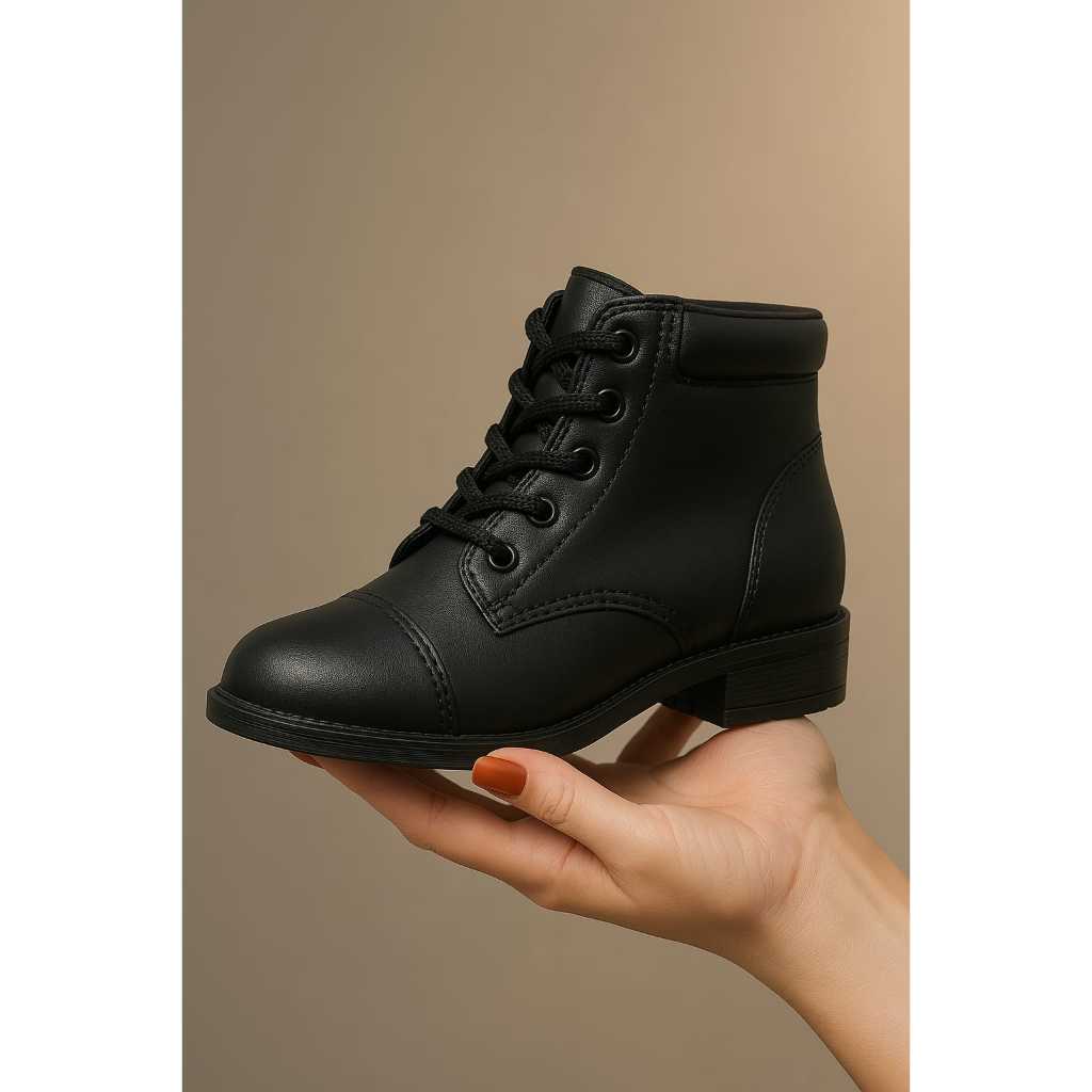 Bota Coturno Casual Feminina Cano Curto Baixo Médio Confortável Macia - Preta Femmy — imagem 2 de 2