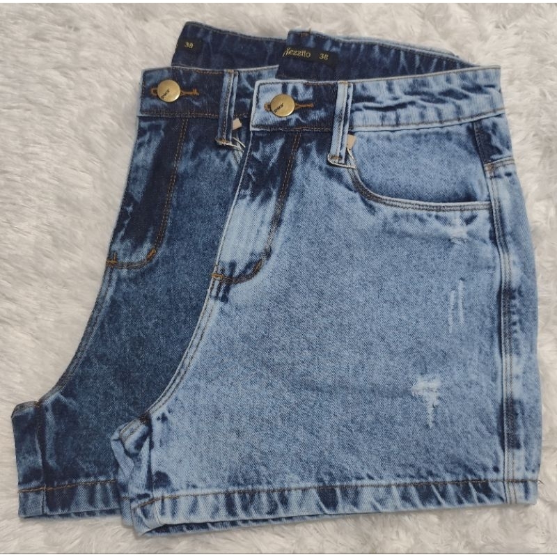 KIT 2 SHORT JEANS FEMININO  CINTURA ALTA  BLOGUEIRA 100% ALGODÃO CONFORTÁVEL em Oferta na Shopee