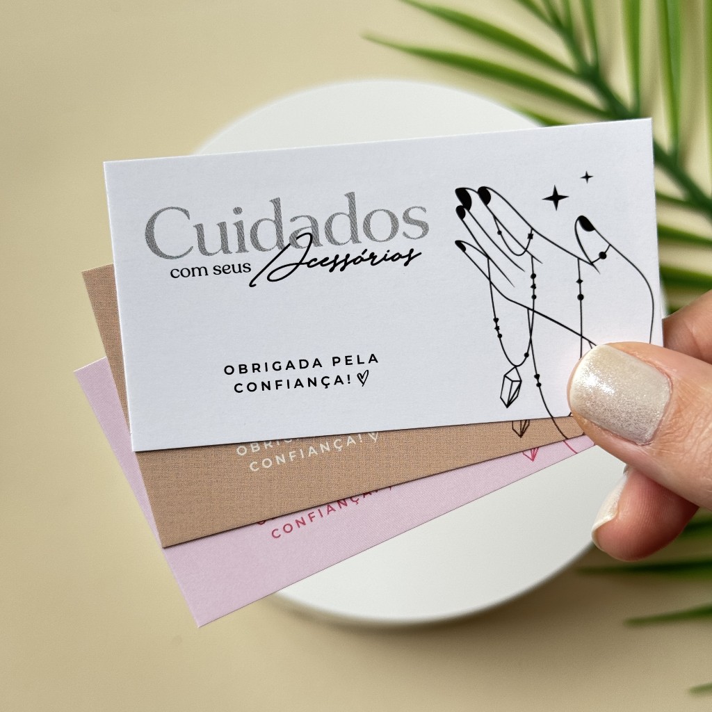 Cartão de Cuidados com Acessórios Semijoias Bijouterias
